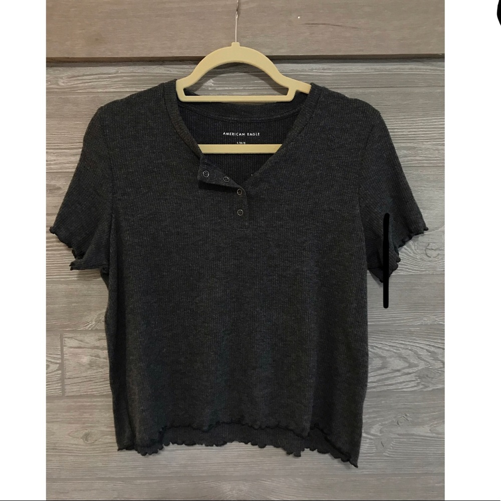 dark gray short sleeve button top